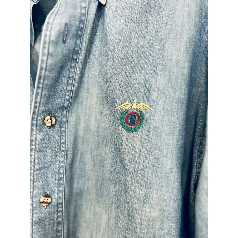 Men's EAGLE Cotton Long Sleeve Jean Button Down Shirt eagle Embroidery Size 15.5 - Picture 4 of 9